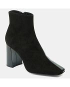 Bottines en Cuir bi-matière à bout carré noires - Talon 9 cm