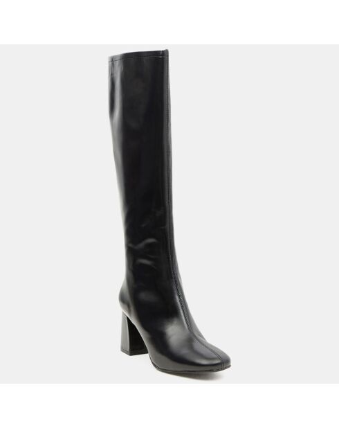 Bottes en Cuir à bout rond noires - Talon 7,5 cm