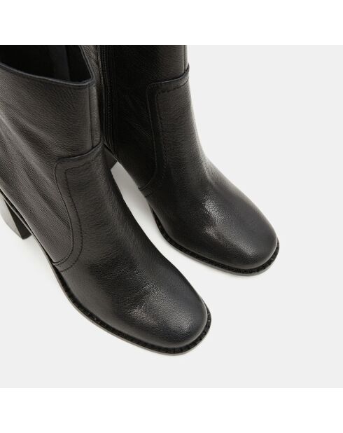 Bottines en Cuir trépointe travaillée noires - Talon 9 cm