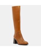 Bottes en Cuir à bout rond camel - Talon 7 cm