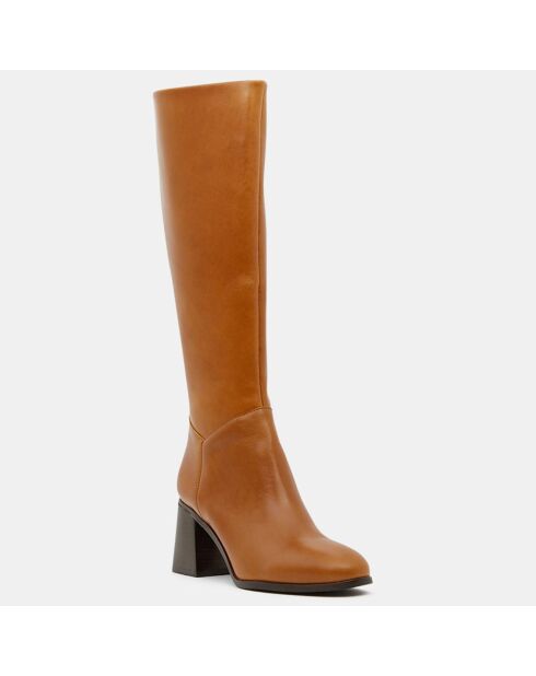 Bottes en Cuir à bout rond camel - Talon 7 cm