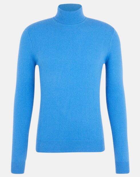 Pull 100% Cachemire Nachrol col roulé bleu