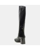 Bottes en Cuir à bout rond noires - Talon 7,5 cm