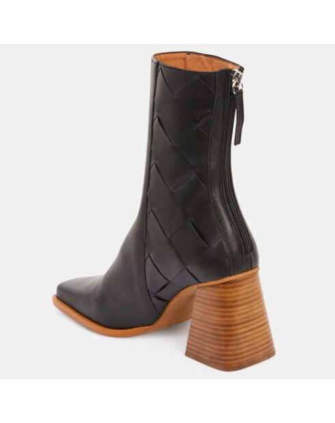 Bottines en Cuir tressage à l'arrière noires - Talon 8 cm