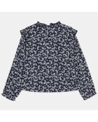 Blouse évasée Samia à fleurs bleu marine