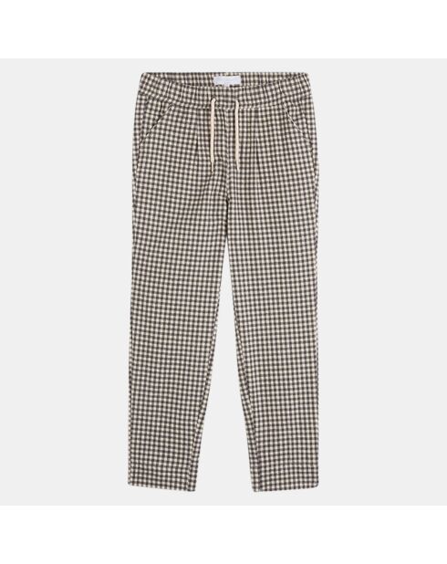 Pantalon en Coton bio Pablo imprimé vichy écru/noir