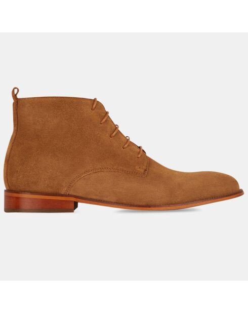 Bottines en Velours de cuir à lacets camel