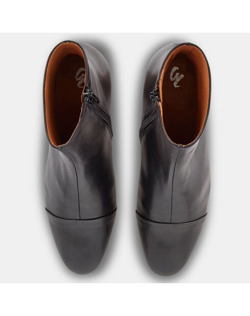 Botas de piel con tacón de madera negro - tacón de 5 cm