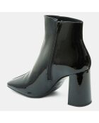 Bottines en Cuir bi-matière à bout carré noires - Talon 9 cm