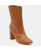 Bottines en Cuir à talon haut et clous camel - Talon 9 cm