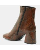 Cognacfarbene Lederstiefel mit Tierdruck - 7,5 cm Absatz