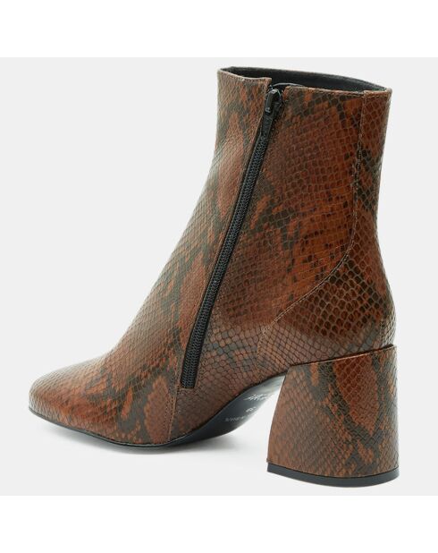 Cognacfarbene Lederstiefel mit Tierdruck - 7,5 cm Absatz