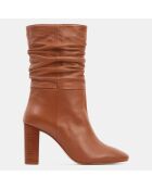 Bottines en Cuir lisse effet plissé cognacs - Talon 9 cm