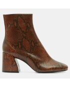 Cognacfarbene Lederstiefel mit Tierdruck - 7,5 cm Absatz