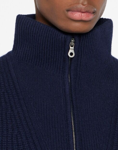 Pull en Laine & Cachemire Notecam col zippé bleu marine
