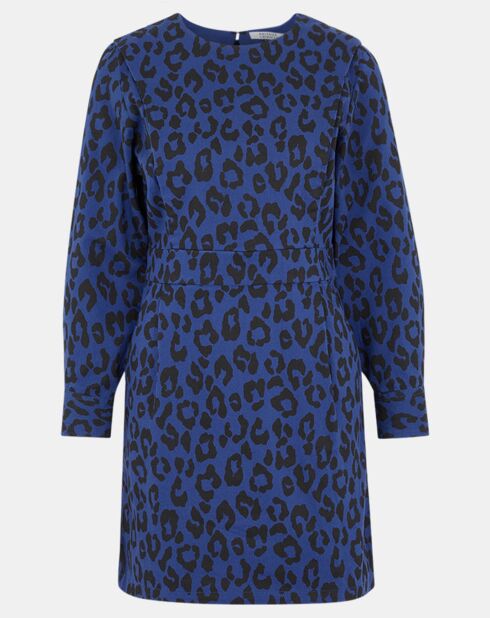 Robe court en Coton bio Clara imprimé léopard bleu/noir