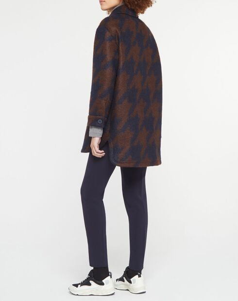 Manteau mi-long en Mohair & Laine mélangés Sante marron/bleu