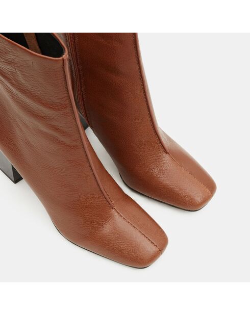 Bottines en Cuir à talon géométrique cognac - Talon 8,5 cm