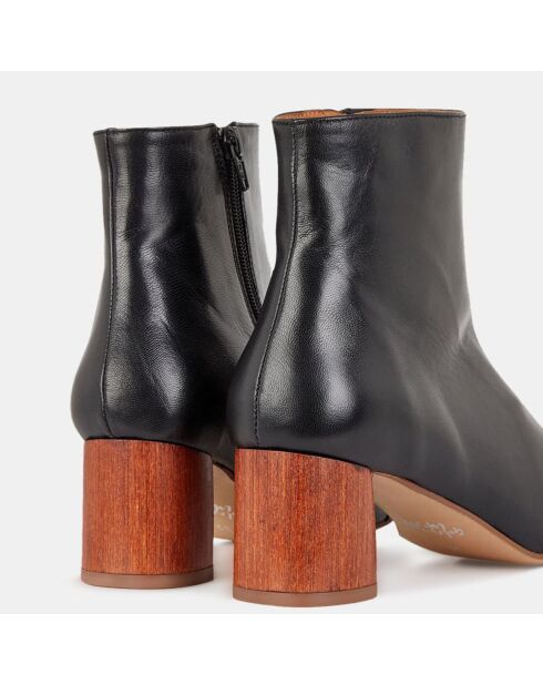 Botas de piel con tacón de madera negro - tacón de 5 cm