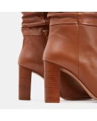 Bottines en Cuir lisse effet plissé cognacs - Talon 9 cm