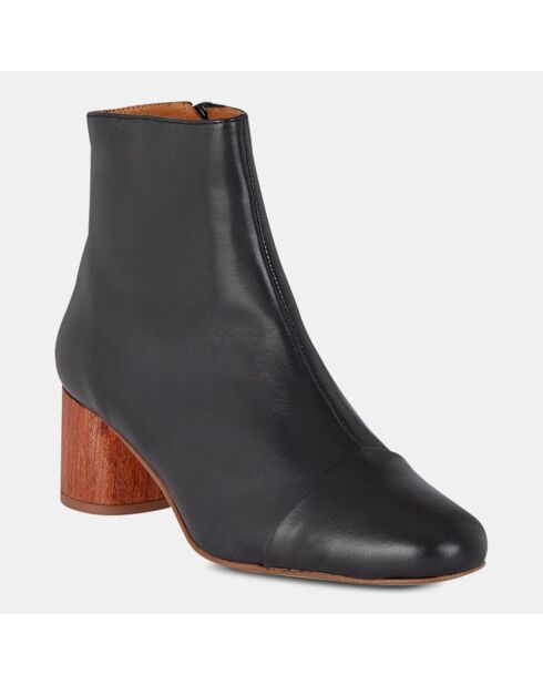 Botas de piel con tacón de madera negro - tacón de 5 cm