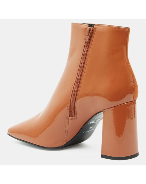 Bottines en Cuir bi-matière à bout carré orange brique - Talon 9 cm