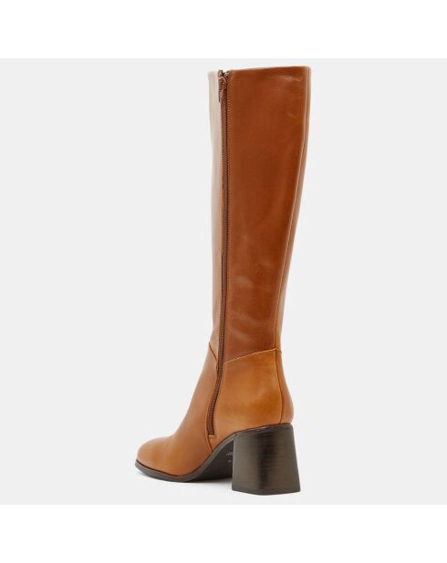 Bottes en Cuir à bout rond camel - Talon 7 cm