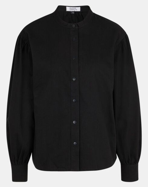 Chemise en Coton Cachou col officier noire