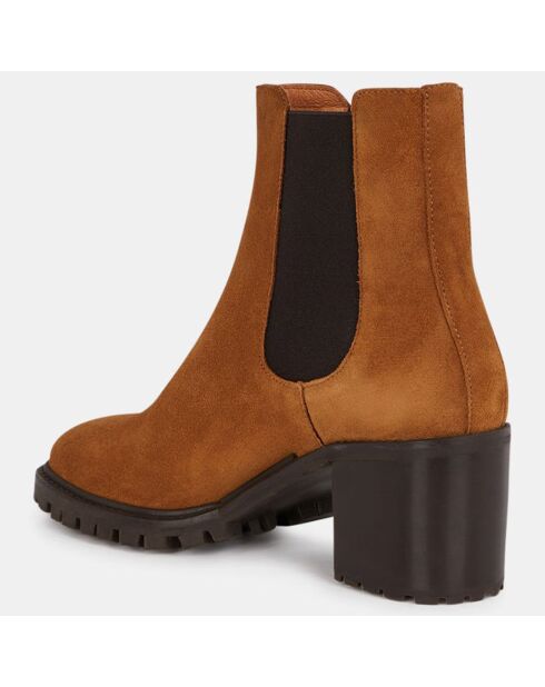 Chelsea Boots en Velours de Cuir à semelle crantée camel - Talon 7 cm