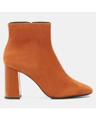 Bottines en Cuir bi-matière à bout carré orange brique - Talon 9 cm