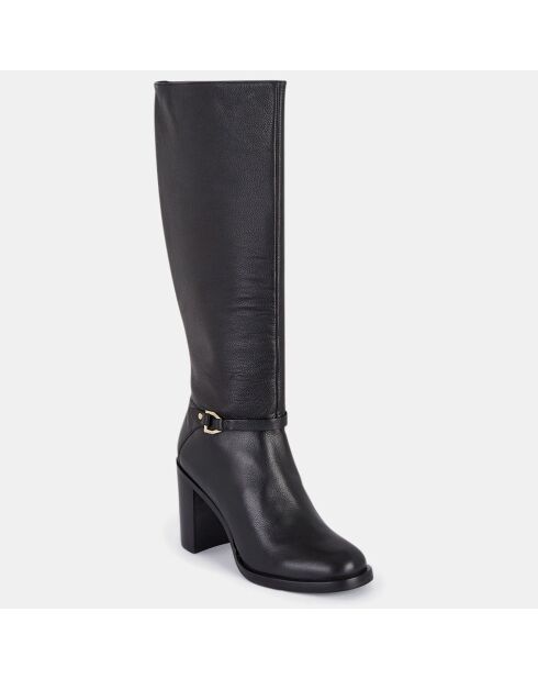 Bottes en Cuir grainé anneau métal noires - Talon 9,5 cm