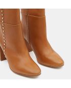 Bottines en Cuir à talon haut et clous camel - Talon 9 cm