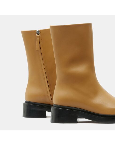 Boots en Cuir Large camel - Talon 5 cm