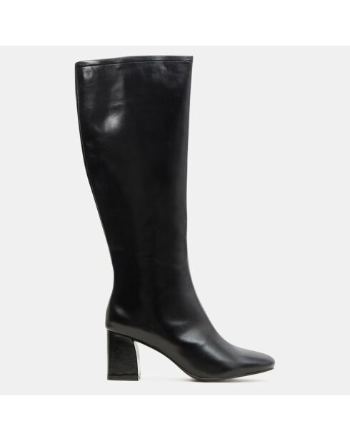 Bottes en Cuir à bout rond noires - Talon 7,5 cm