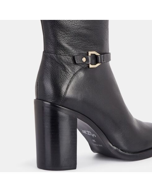 Bottes en Cuir grainé anneau métal noires - Talon 9,5 cm