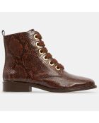 Bottines en Cuir imprimé animal à lacets marron