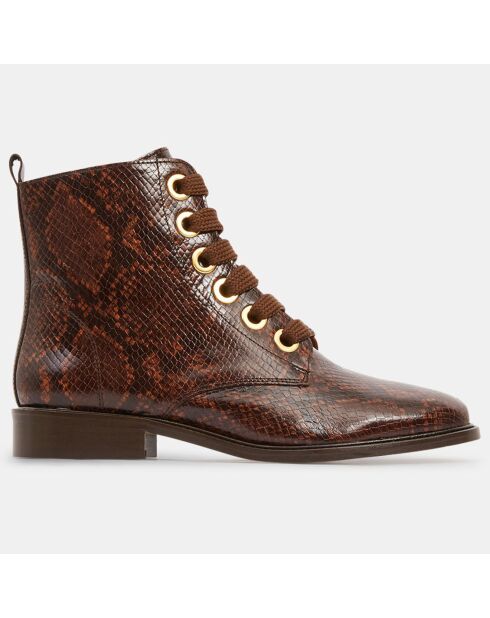 Bottines en Cuir imprimé animal à lacets marron