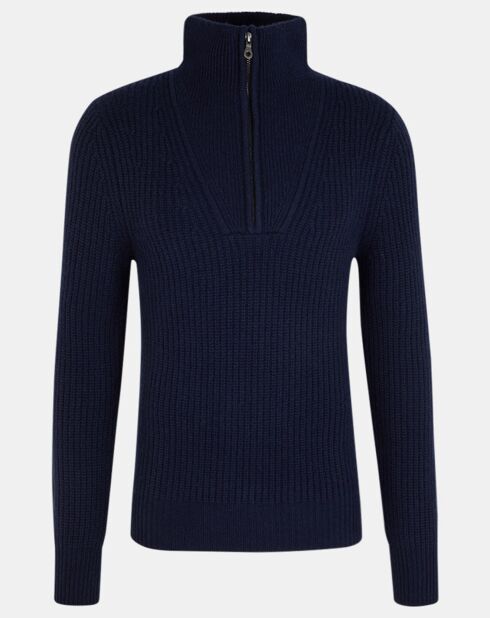 Pull en Laine & Cachemire Notecam col zippé bleu marine