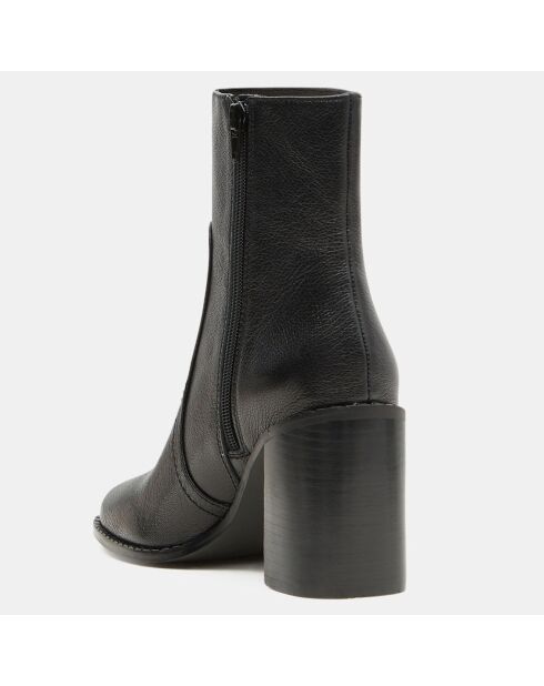 Bottines en Cuir trépointe travaillée noires - Talon 9 cm