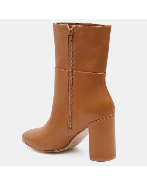 Bottines en Cuir à talon haut et clous camel - Talon 9 cm