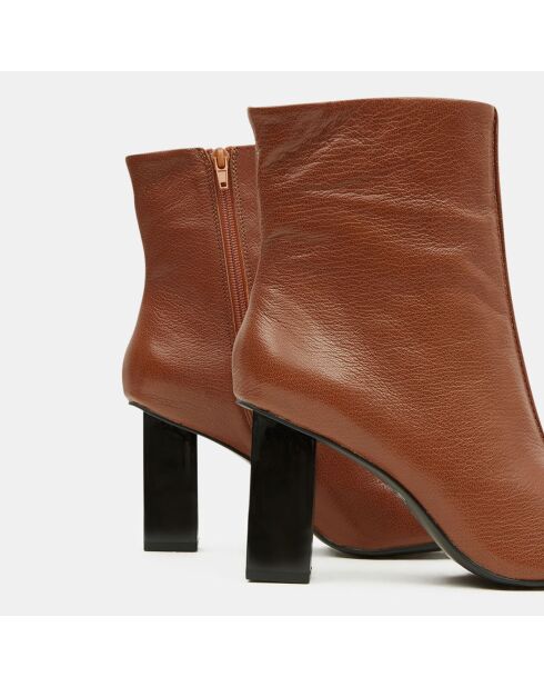 Bottines en Cuir à talon géométrique cognac - Talon 8,5 cm