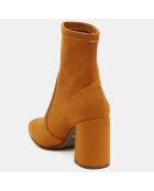 Bottines en Velours de cuir Stretch camel - Talon 9 cm