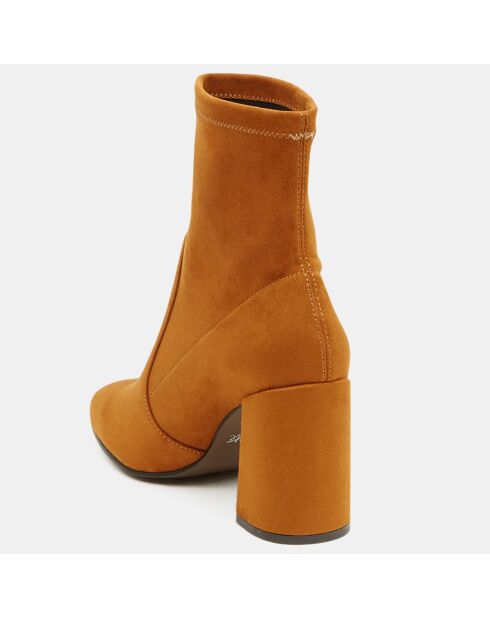 Bottines en Velours de cuir Stretch camel - Talon 9 cm