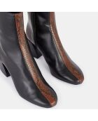 Botas negras de piel bimaterial - Tacón de 7 cm