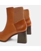 Chelsea Boots en Cuir à goussets élastiqués camel - Talon 7,5 cm