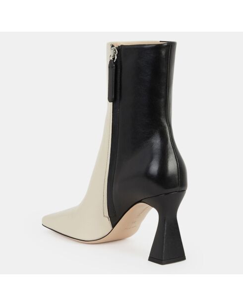 Bottines en Cuir Bicolore écru/noir - Talon 9 cm