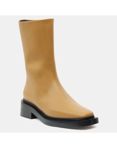 Boots en Cuir Large camel - Talon 5 cm