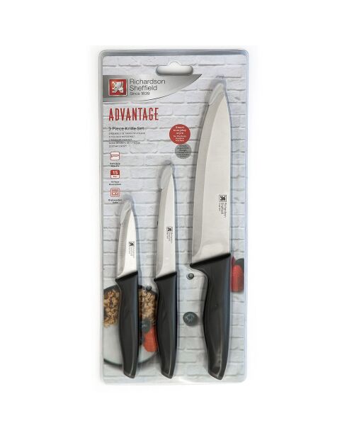 3 Couteaux de Cuisine Office, Utile et Chef Advantage gris/noir