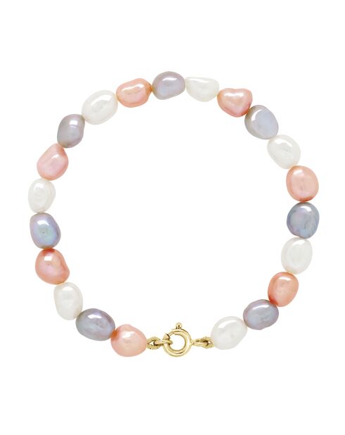 Geelgouden armband met lavendel/wit/roze gekweekte zoetwaterparels