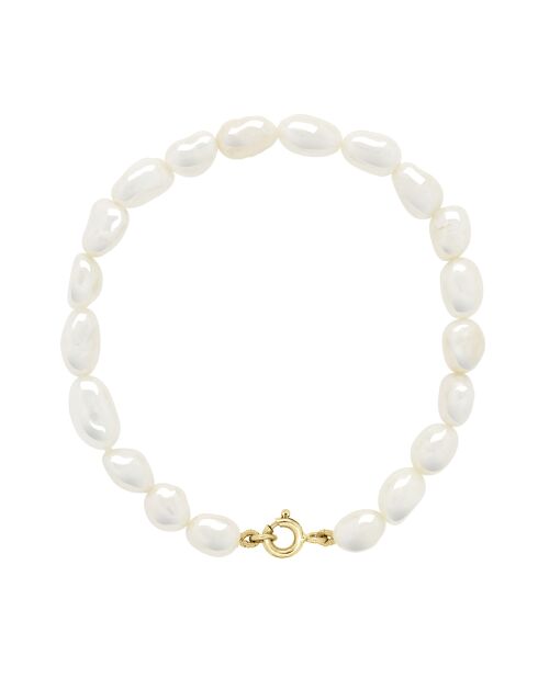 Bracciale in oro giallo con madreperla bianca, perle coltivate d'acqua dolce